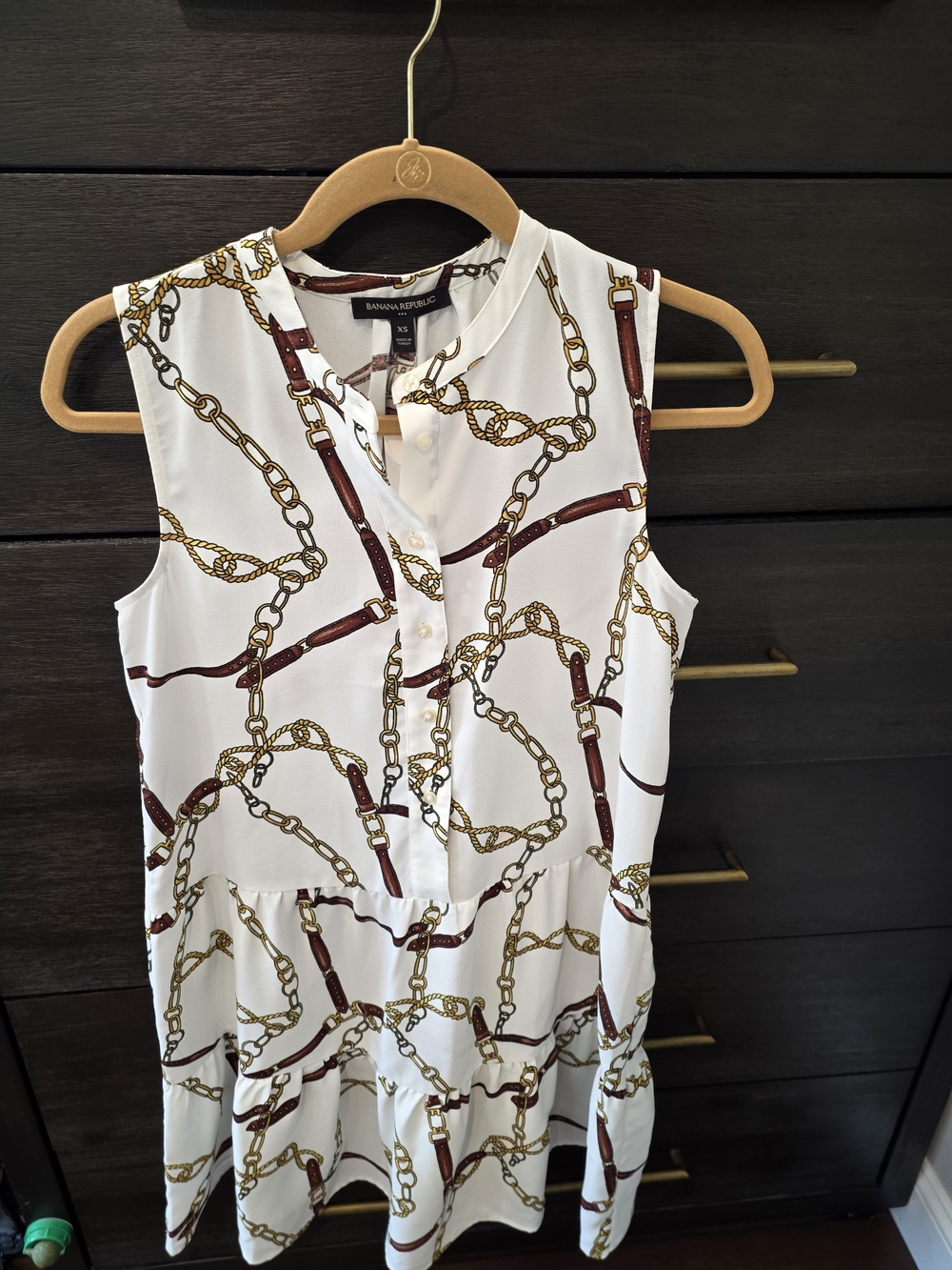 Banana Republic White Sleeveless Chain-Print Dress